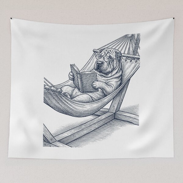 Item preview, Vintage Chinese Shar Pei Reading Book Summer Hammock Dog Lover designed and sold by DoodleTortle.
