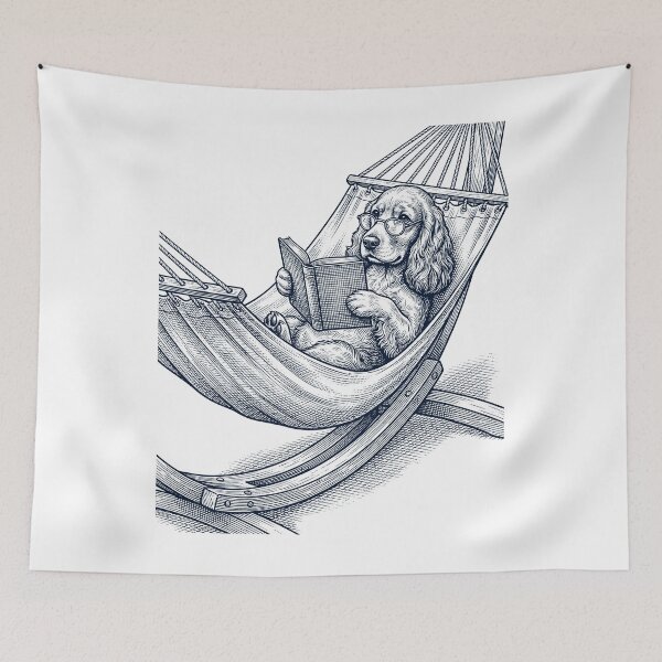 Item preview, Vintage Cocker Spaniel Reading Book Summer Hammock Dog Lover designed and sold by DoodleTortle.