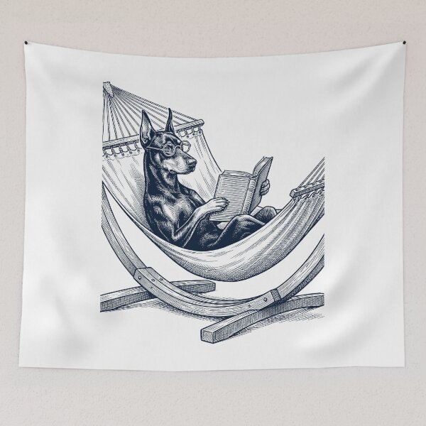 Item preview, Vintage Doberman Pinscher Reading Book Summer Hammock Dog Lover designed and sold by DoodleTortle.