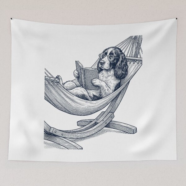 Item preview, Vintage English Springer Spaniel Reading Book Summer Hammock Dog Lover designed and sold by DoodleTortle.