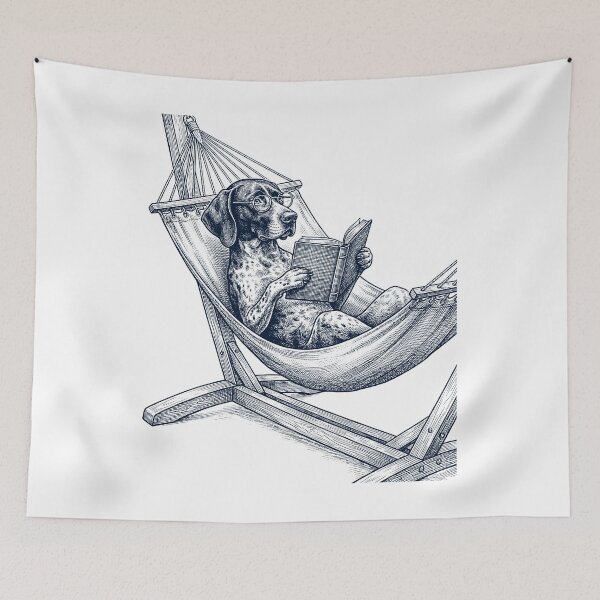 Item preview, Vintage German Shorthaired Pointer Reading Book Summer Hammock Dog Lover designed and sold by DoodleTortle.