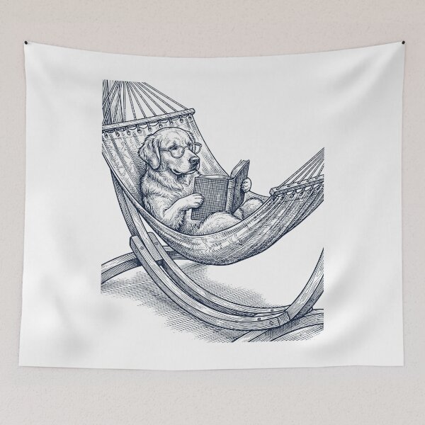 Item preview, Vintage Golden Retriever Reading Book Summer Hammock Dog Lover designed and sold by DoodleTortle.