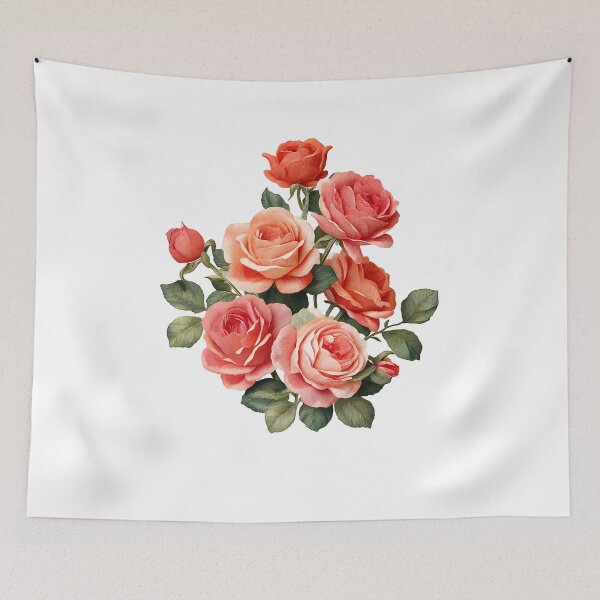 Item preview, Coral Peach Orange Rose Bouquet - Elegant Romantic Floral Art Print designed and sold by DesignArtist.ia.