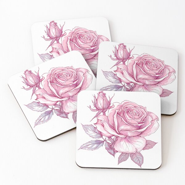 Item preview, Pink Rose with Bud and Leaves - Elegant Romantic Floral Art Print designed and sold by DesignArtist.ia.