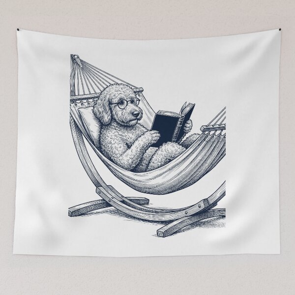 Item preview, Vintage Goldendoodle Reading Book Summer Hammock Dog Lover designed and sold by DoodleTortle.