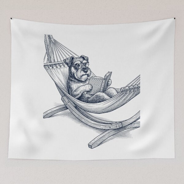Item preview, Vintage Miniature Schnauzer Reading Book Summer Hammock Dog Lover designed and sold by DoodleTortle.