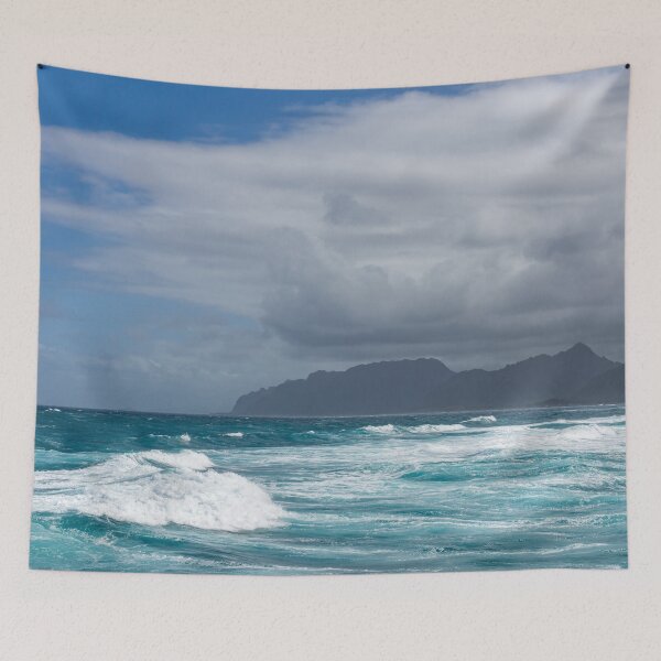 Item preview, Hawaiian Coastal Mountains - Rough Waters and Clearing Storm on Oahu North Shore designed and sold by Georgia Mizuleva.