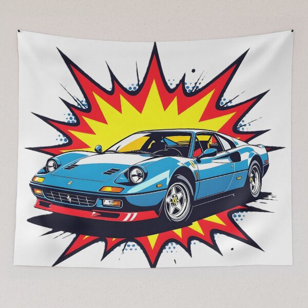Item preview, Retro Blue Ferrari Pop Art Comic Style Illustration designed and sold by rgagliardi2017.