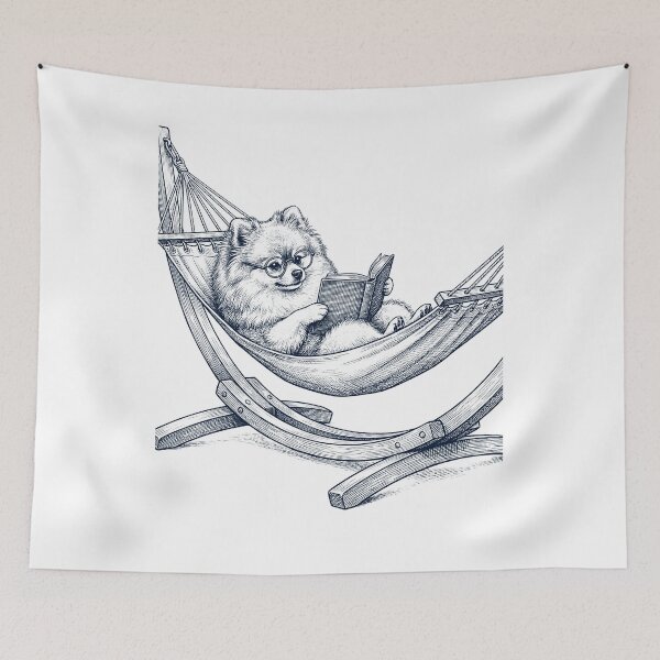 Item preview, Vintage Pomeranian Reading Book Summer Hammock Dog Lover designed and sold by DoodleTortle.