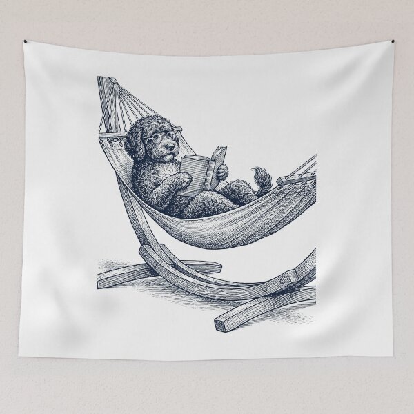 Item preview, Vintage Portuguese Water Dog Reading Book Summer Hammock Dog Lover designed and sold by DoodleTortle.