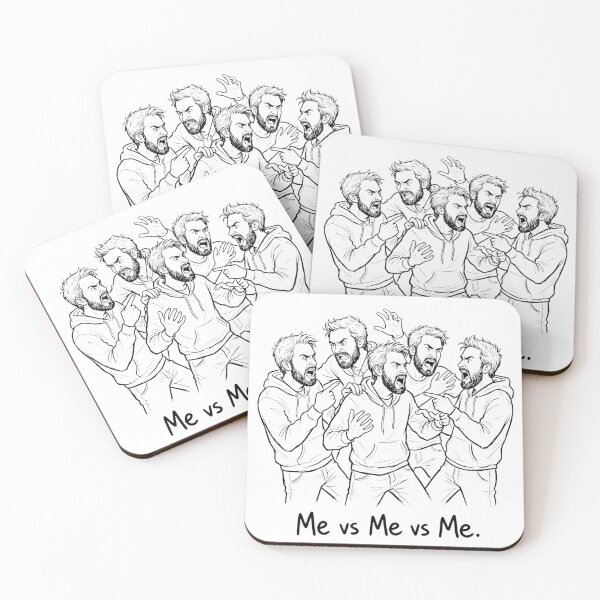 Item preview, Me Vs Me Internal Conflict Funny Overthinking Drawing designed and sold by LowBattery Social Club.