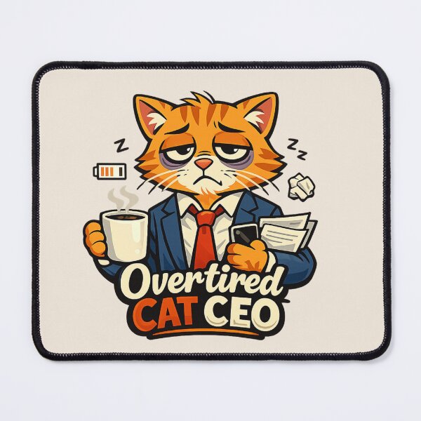 Item preview, Overtired Cat CEO | Funny Corporates Cat Boss Cartoon Illustration designed and sold by PopCulturePixel.