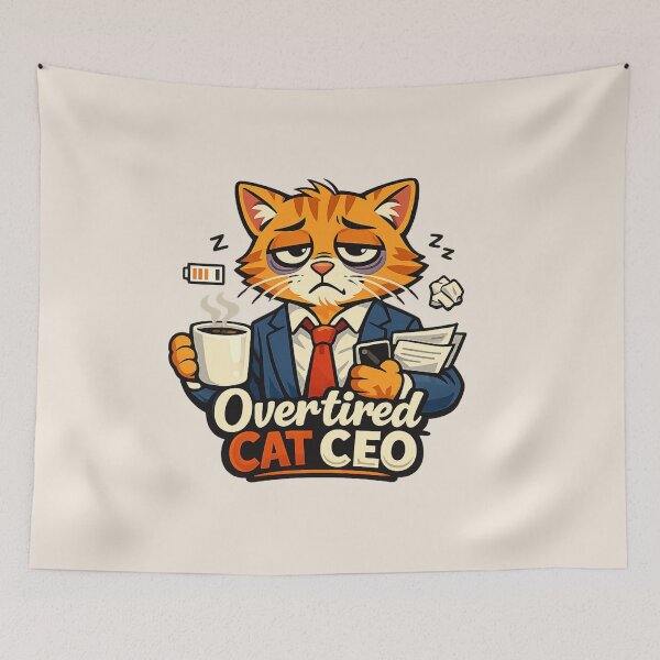 Item preview, Overtired Cat CEO | Funny Corporates Cat Boss Cartoon Illustration designed and sold by PopCulturePixel.