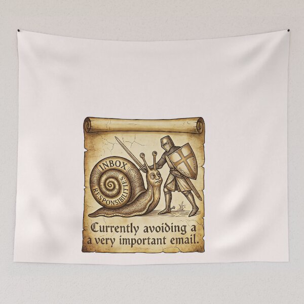 Item preview, Currently Avoiding a Very Important Email - Funny Medieval Knight & Snail Meme designed and sold by SylwiaPrint.