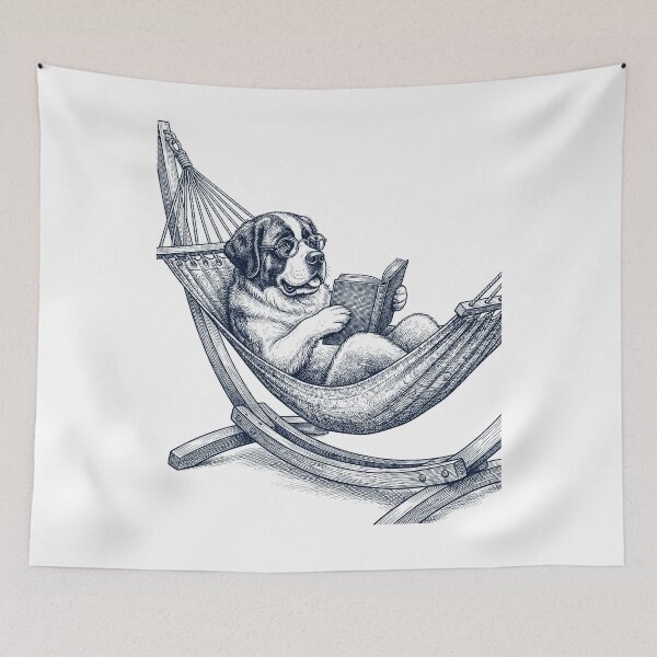 Item preview, Vintage Saint Bernard Reading Book Summer Hammock Dog Lover designed and sold by DoodleTortle.