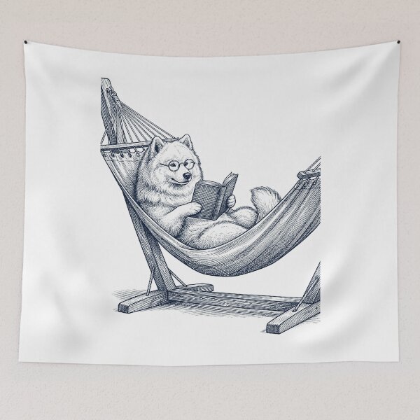 Item preview, Vintage Samoyed Reading Book Summer Hammock Dog Lover designed and sold by DoodleTortle.