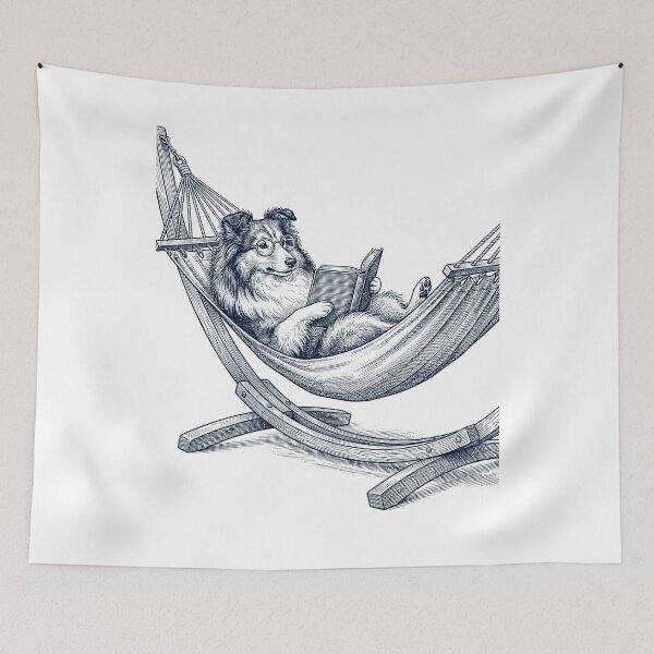 Item preview, Vintage Shetland Sheepdog Reading Book Summer Hammock Dog Lover designed and sold by DoodleTortle.