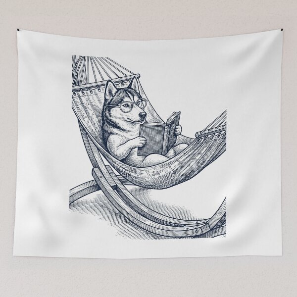 Item preview, Vintage Siberian Husky Reading Book Summer Hammock Dog Lover designed and sold by DoodleTortle.
