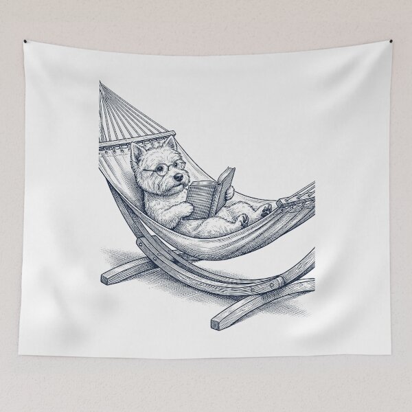 Item preview, Vintage West Highland White Terrier Reading Book Summer Hammock Dog Lover designed and sold by DoodleTortle.