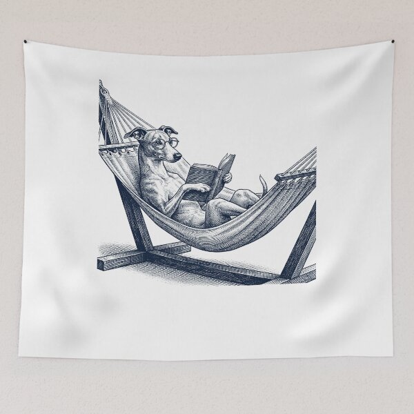 Item preview, Vintage Whippet Reading Book Summer Hammock Dog Lover designed and sold by DoodleTortle.