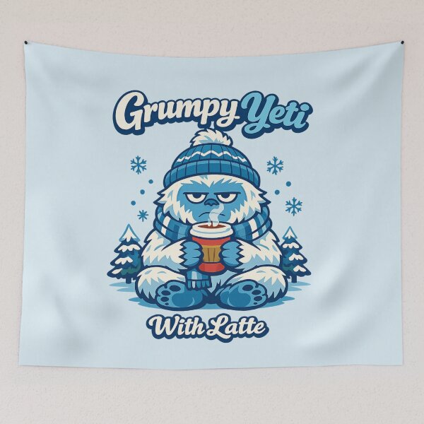 Item preview, Grumpy Yeti With Latte | Funny Coffee Monster Winter Mood designed and sold by PopCulturePixel.