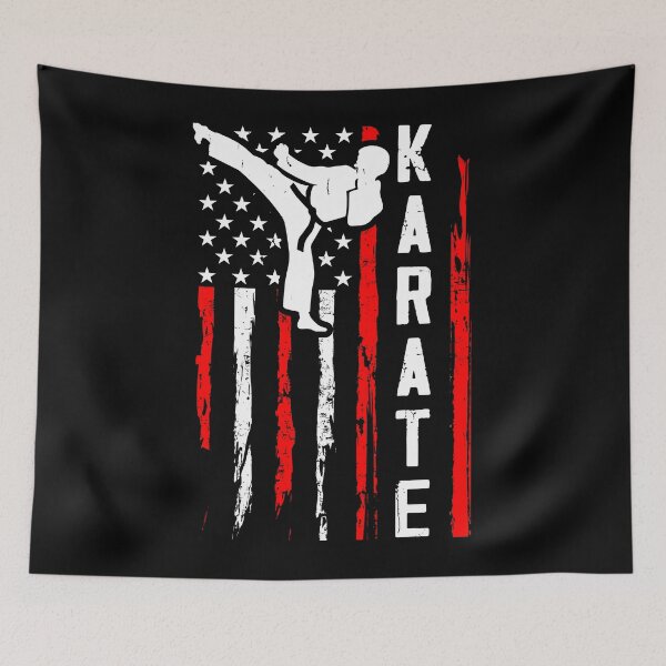 Item preview, Karate American Flag - Patriotic Martial Arts Fighter T-Shirt Design designed and sold by FightModeStudio.