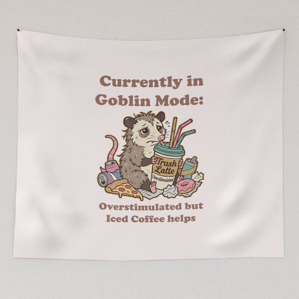 Item preview, Goblin Mode Opossum - Overstimulated but Iced Coffee Helps Meme designed and sold by SylwiaPrint.