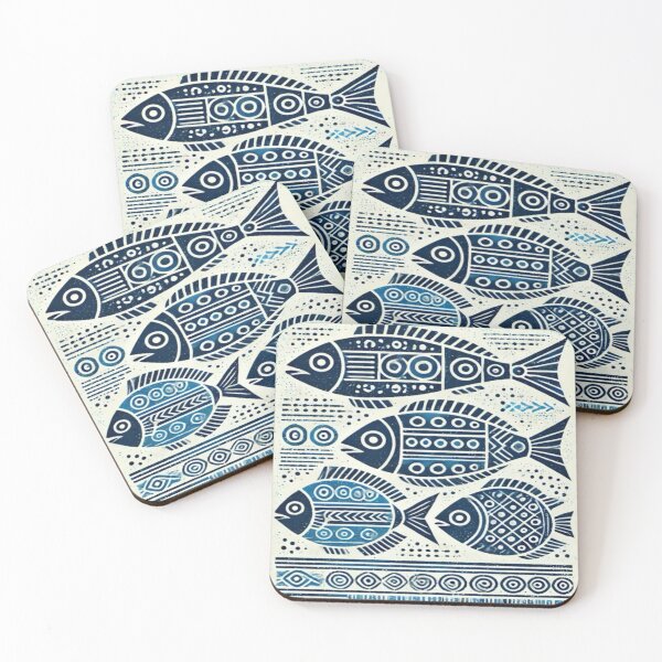 Item preview, Geometrical tribal blue fish designed and sold by NivyasArtistry.