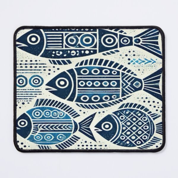 Item preview, Geometrical tribal blue fish designed and sold by NivyasArtistry.
