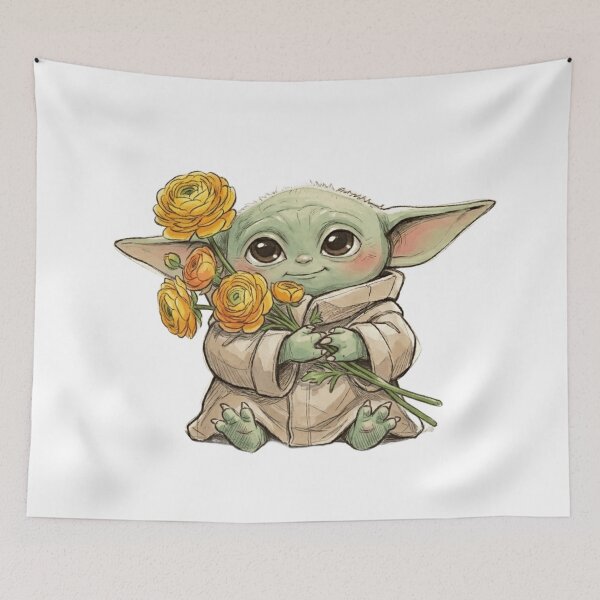 Item preview, BABY YODA WITH RANUNCULUS FLOWER CUTE GROGU FLORAL AESTHETIC designed and sold by LIS AND MELIVERSO.