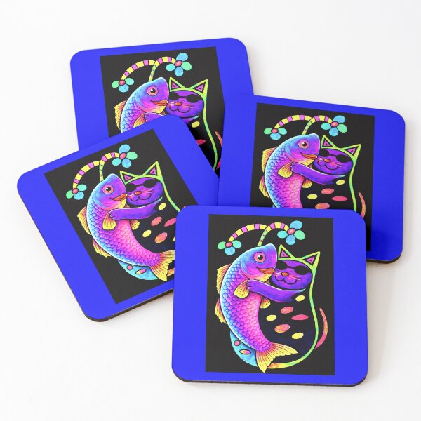 Item preview, Neon Cat Hugging Cosmic Fish designed and sold by ZunZunArt.