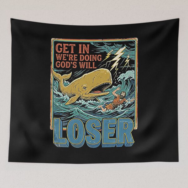 Item preview, Get In Loser We're Doing God's Will Funny Golden Whale Storm Ocean Retro designed and sold by graphixpolash.
