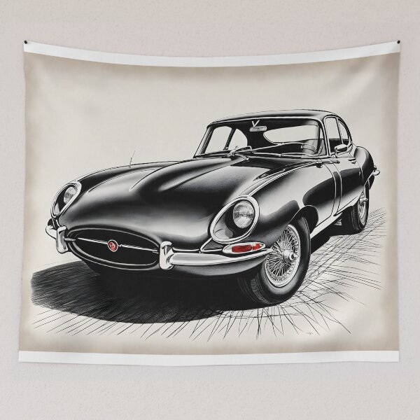 Item preview, Jaguar E-Type Classic Car Ink Illustration designed and sold by rgagliardi2017.