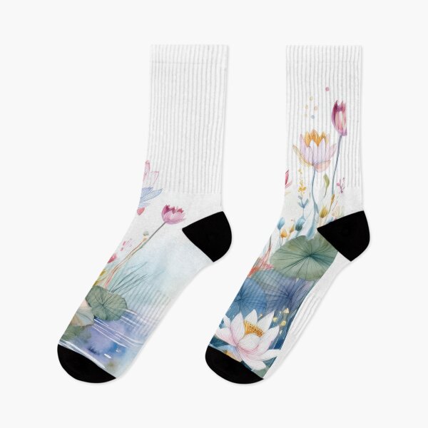 Item preview, Peaceful Lotus flower pond landscape watercolor painting flowers minimalist artwork painting pastel colours  designed and sold by navitalidesign.