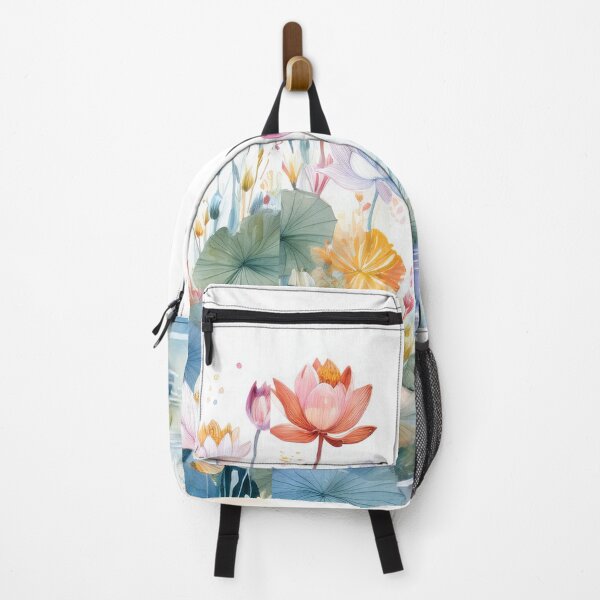 Item preview, Peaceful Lotus flower pond landscape watercolor painting flowers minimalist artwork painting pastel colours designed and sold by navitalidesign.