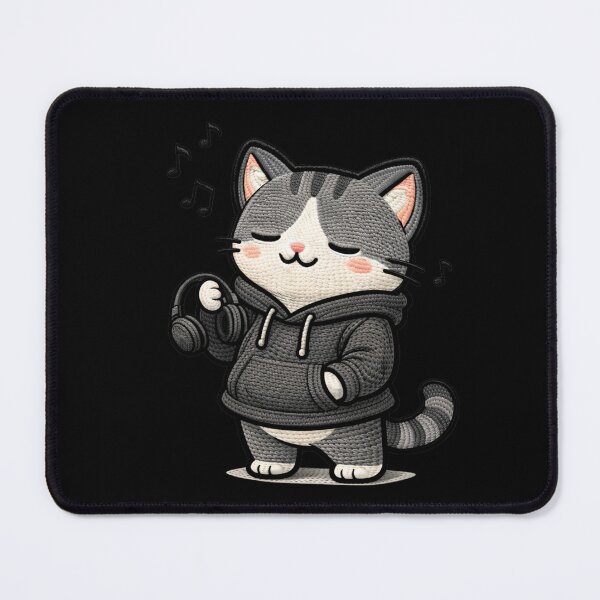 Item preview, Music Vibe Cat Chill Aesthetic | Cute Kawaii Animal Embroidery Style designed and sold by ColorSplash123.