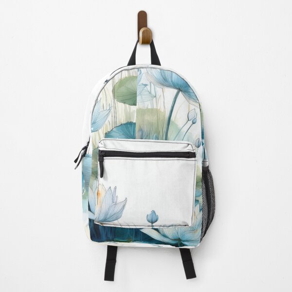 Item preview, Peaceful Lotus flower and dragonfly pond landscape watercolor painting flowers minimalist artwork painting pastel colours  designed and sold by navitalidesign.