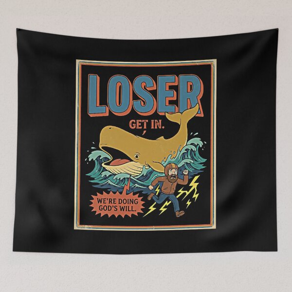 Item preview, Loser Get In We're Doing God's Will Funny Cartoon Whale Lightning Retro designed and sold by graphixpolash.