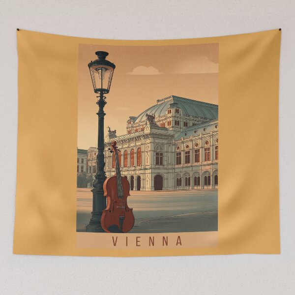 Item preview, Vienna Vintage Travel Poster – State Opera & Violin Art Deco Print designed and sold by BestVarieties.