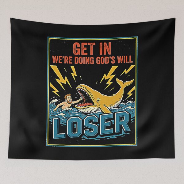 Item preview, Get In Loser We're Doing God's Will Funny Golden Whale Lightning Bolt Retro  designed and sold by graphixpolash.