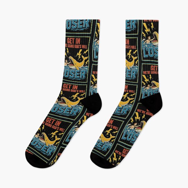 Item preview, Get In Loser We're Doing God's Will Funny Golden Whale Lightning Bolt Retro  designed and sold by graphixpolash.