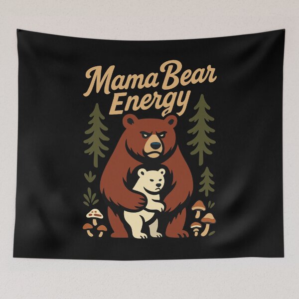 Item preview, Mama Bear Energy - Fierce Mother Bear Protecting Cub Nature Illustration designed and sold by OuSfian1.