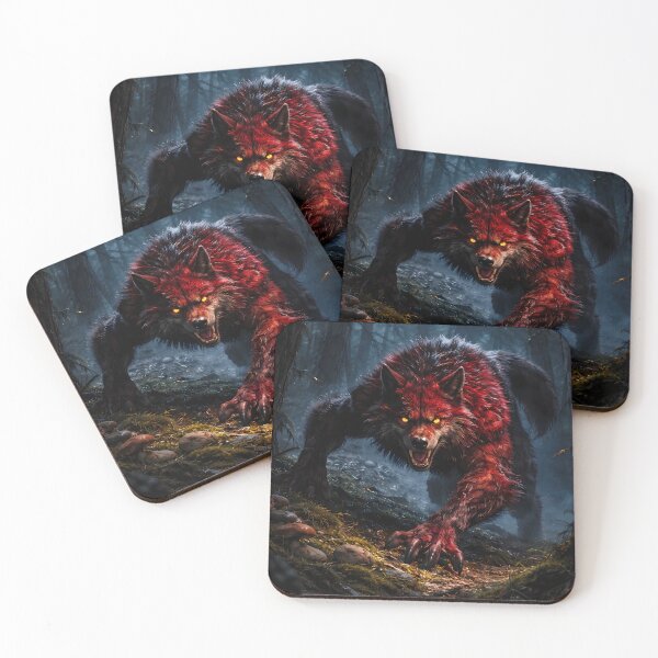 Item preview, Red Werewolf Dark Forest Horror Fantasy Art designed and sold by KnitOfShadoF.