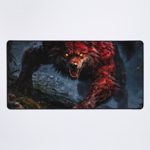 Item preview, Red Werewolf Dark Forest Horror Fantasy Art designed and sold by KnitOfShadoF.