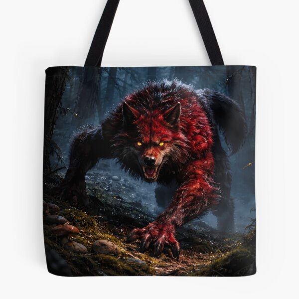 Item preview, Red Werewolf Dark Forest Horror Fantasy Art designed and sold by KnitOfShadoF.