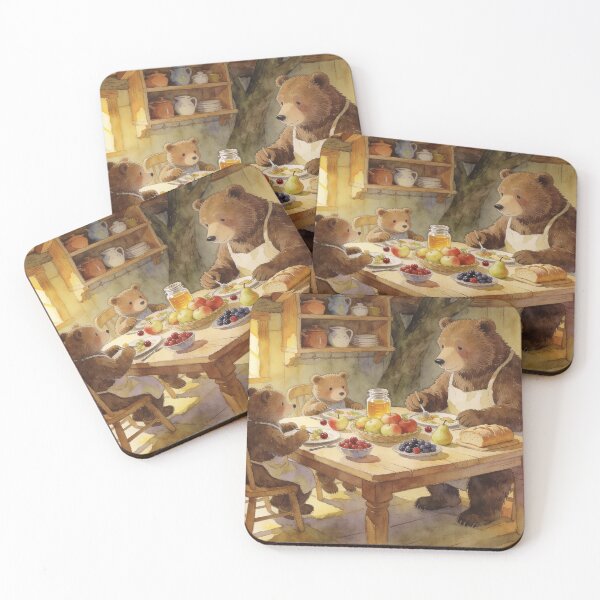 Item preview, Cozy Bear Family Dinner Scenes in Treehouse Kitchen, Whimsical Woodland Wall Art designed and sold by BlareBlare.