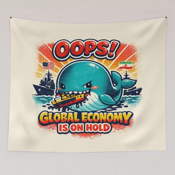Item preview, Global Economy On Hold International Relations Satirical Cartoon designed and sold by SplashTastic.