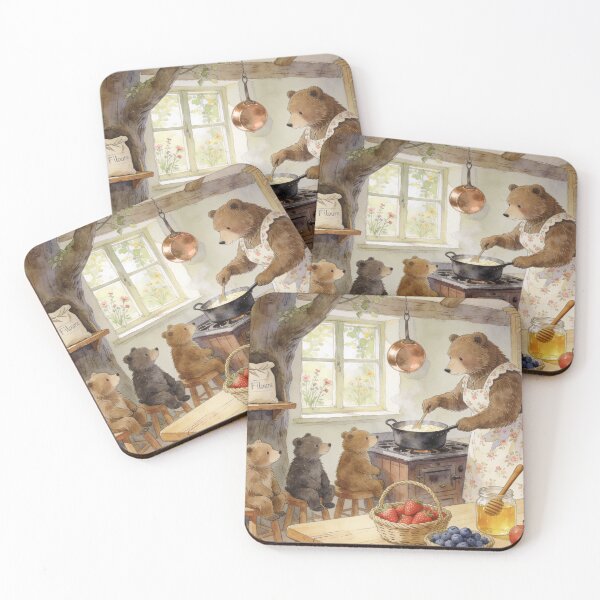 Item preview, Sweet Bear Family Life Cooking in Treehouse Kitchen, Animal Wall Decor designed and sold by BlareBlare.
