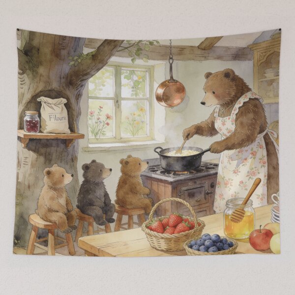 Item preview, Sweet Bear Family Life Cooking in Treehouse Kitchen, Animal Wall Decor designed and sold by BlareBlare.