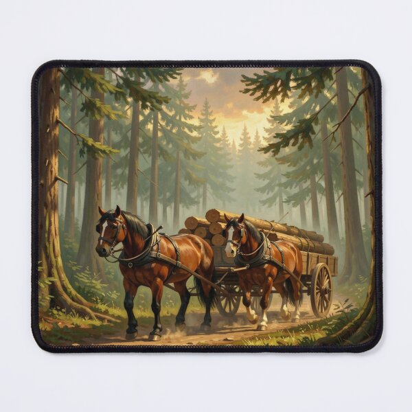 Item preview, Forest Horse Logging – Powerful working horses in the forest, rustic woodland scene designed and sold by FotoworldEdel.